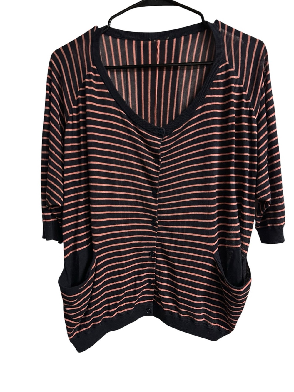 COS Oversized Striped Batwing Cardigan 100% Cotton Navy Pink